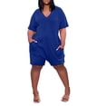 thumbnail image 1 of Gibobby pantalones siameses Mono informal de manga corta para mujer, de talla grande, con cuello en V, pantalones cortos de pierna ancha de verano, mono con bolsillo(Azul， XXXL), 1 of 5