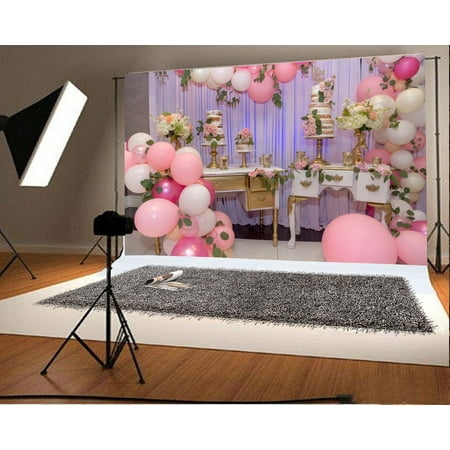 HelloDecor Polyster 7x5ft Wedding Backdrop Colorful Balloons Cakes Curtain Marble Floor Interior Happy Birthday Decoration Photography Background Kids Children Adults Photo Studio (Best Camera For Cake Photography)