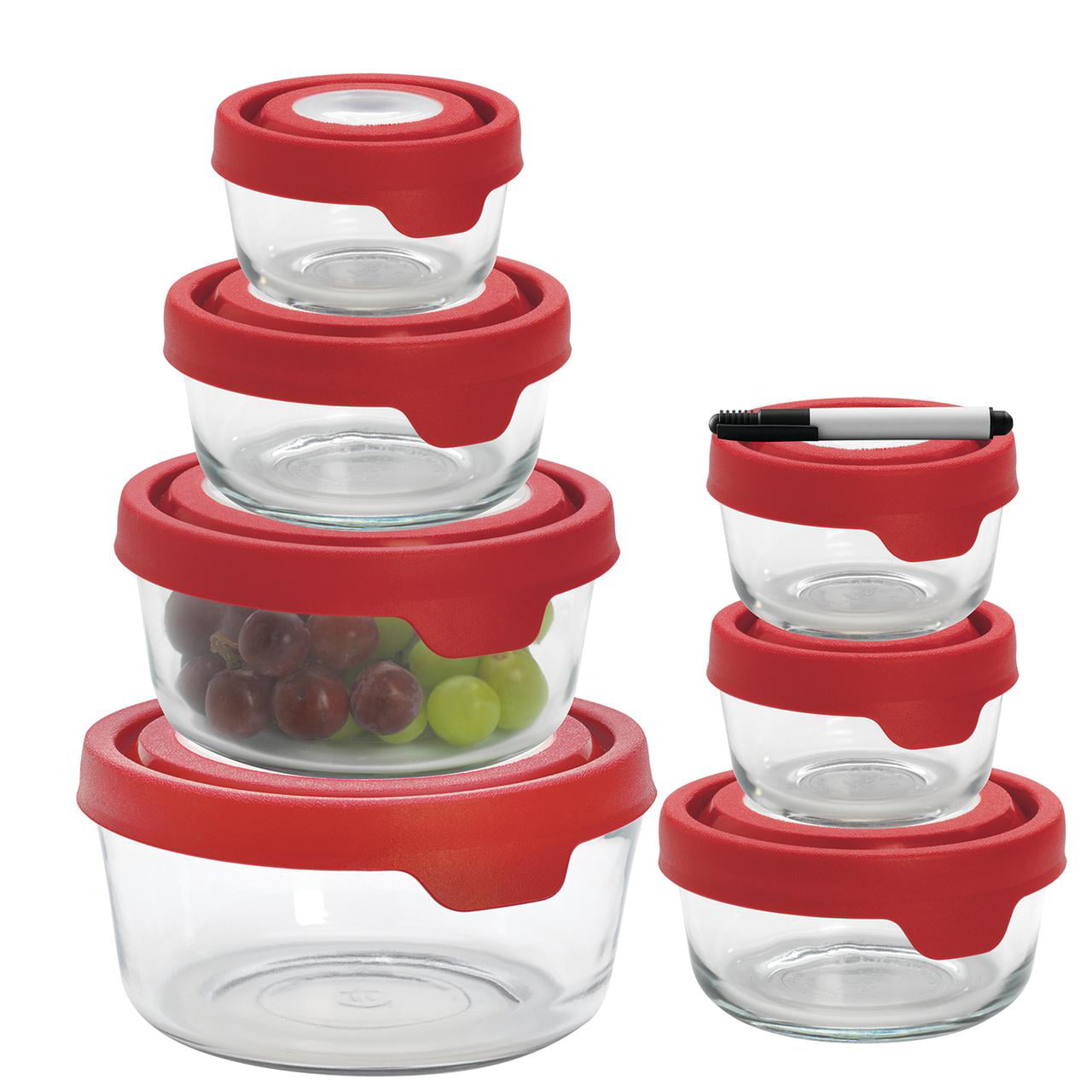 c e ll a TrueSeal 7-Pc Round Glass Food Storage Set w/ Marker