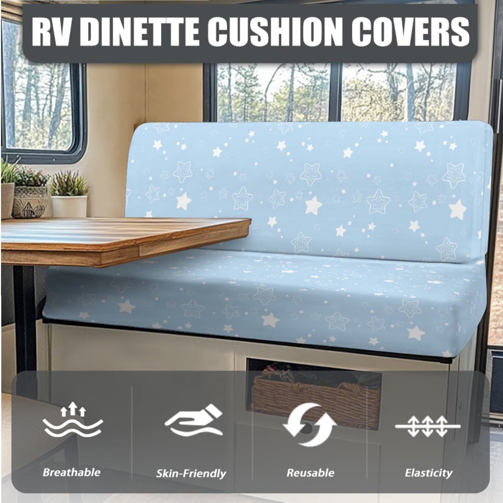 XYZCANDO Blue Star Print RV Sofa Cover RV Couch Cushion Slipcovers Comfortable Loveseat Slipcovers for Travel Couch Stain Resistant Sofa Cover 2 Backrest Cover & 2 Bench Cover
