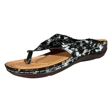 

Iuhan Womens Summer Slippers Colorful Flower Embroidery Sandals Flip Flops Wedge Shoes