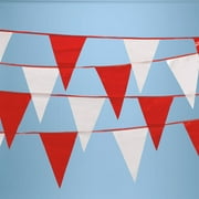 SSWBasics Red and White Pennant Flags on String - Durable Red Flags for Outdoor Events - Ideal Pennant Flag Banners for Parties Festivals and Decorations
