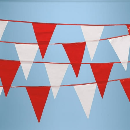 SSWBasics Red and White Pennant Flags on String - Durable Red Flags for Outdoor Events - Ideal Pennant Flag Banners for Parties Festivals and Decorations
