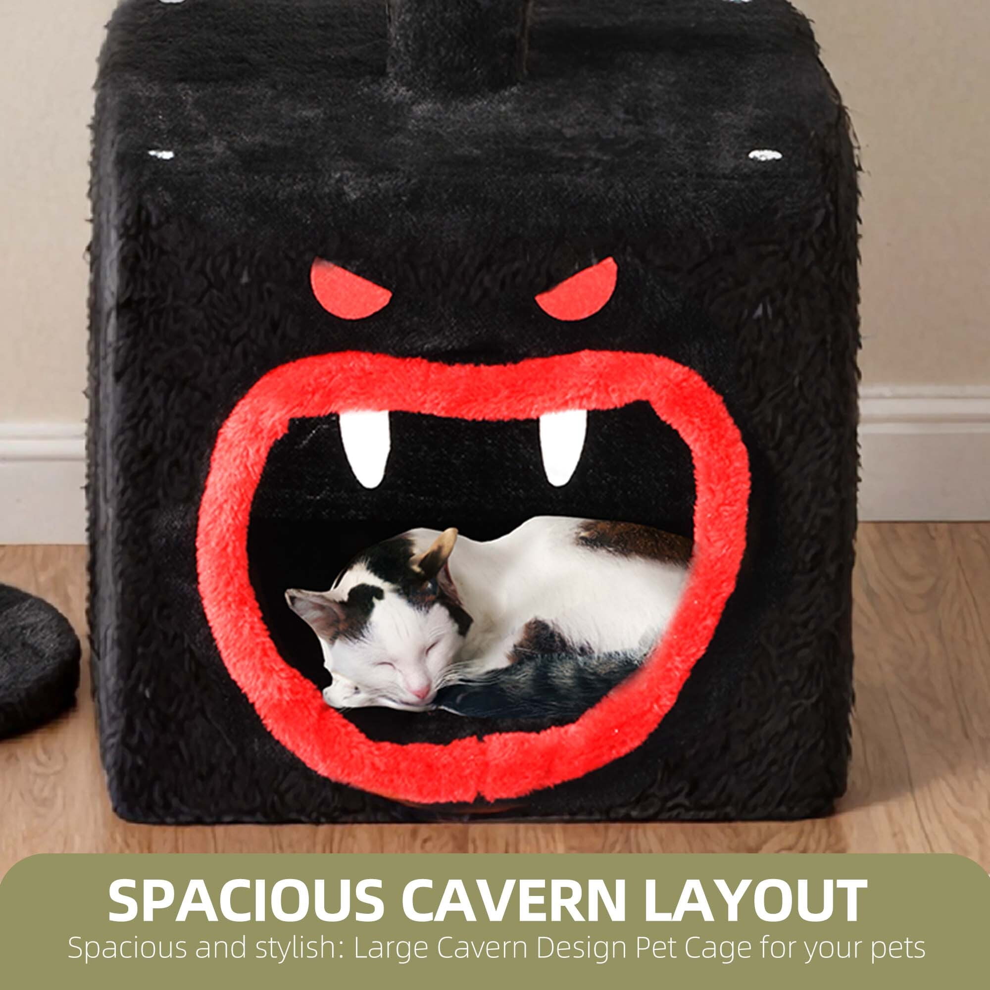 Uforic 38.5" Gothic Cat Tree with Coffin Bed, Tall Halloween Cat Tower for Indoor Cats with Sisal Scratching Posts, Black
