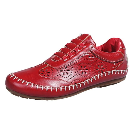Fauean Womens Sneakers Retro Hollow Out Lace up Casual Shoes Fashion Sneakers Daily Wear Red Size 37