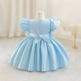 thumbnail image 5 of SERTG Little Girls' Party Dress Sheer Paneled Skirt with Back Zipper Short Sleeve Round Neck Princesse Outfit for 6 Months-4 Years(Blue,4 Years), 5 of 6