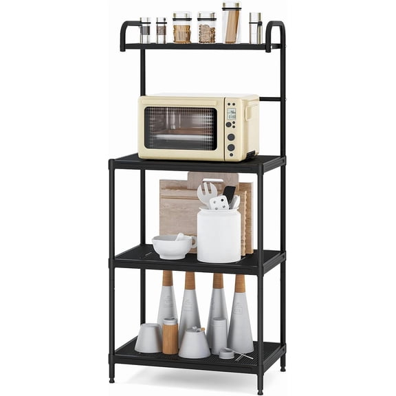 WoofPaw Bakers Rack, 4-Tier Microwave Oven Stand, Kitchen Storage Rack with Mesh Wire Metal Shelves, Free Standing Shelving Utility Unit, 23.5" Lx14 Wx54 H, Black