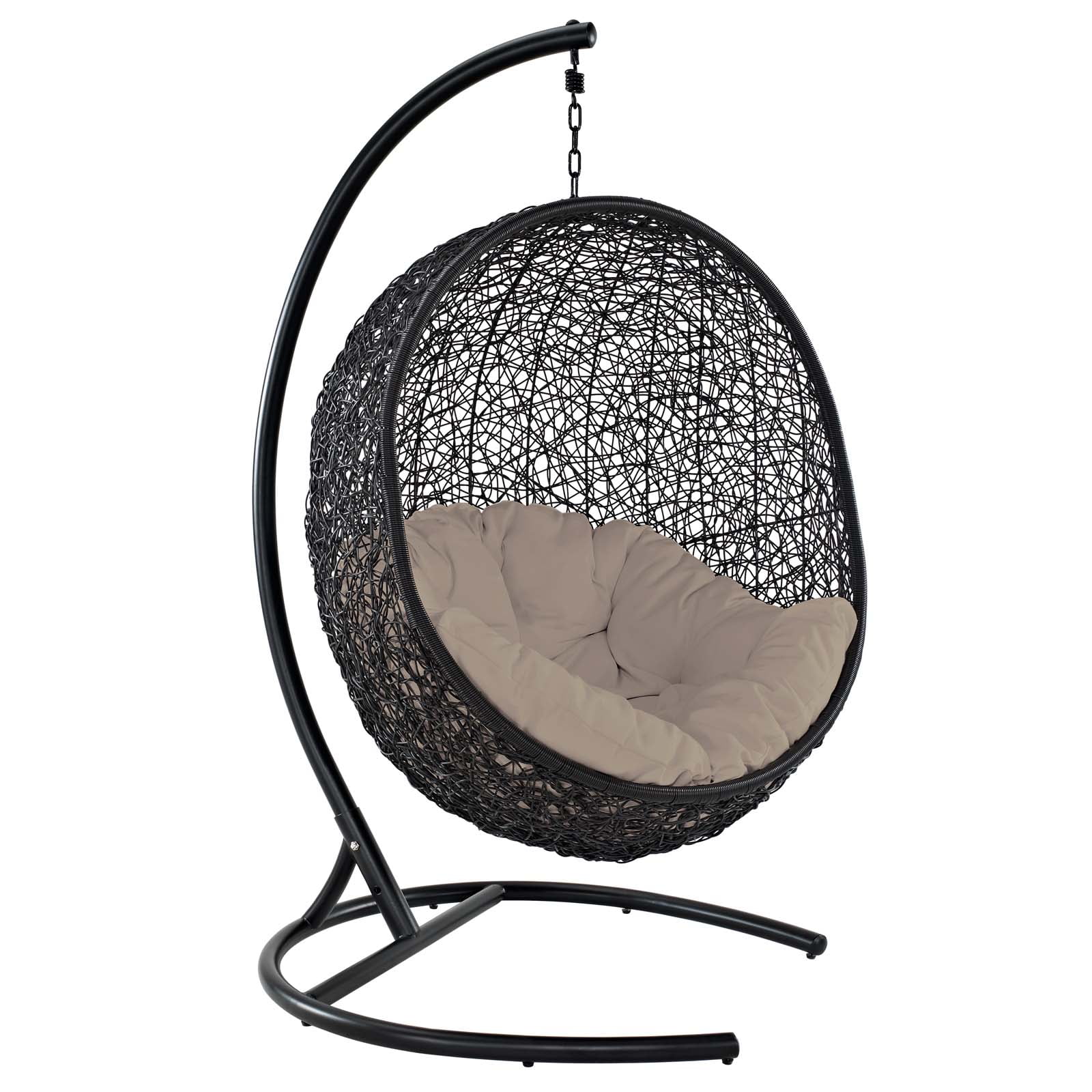 Espresso Metal and Beige Rattan Outdoor Hanging Swing Chair