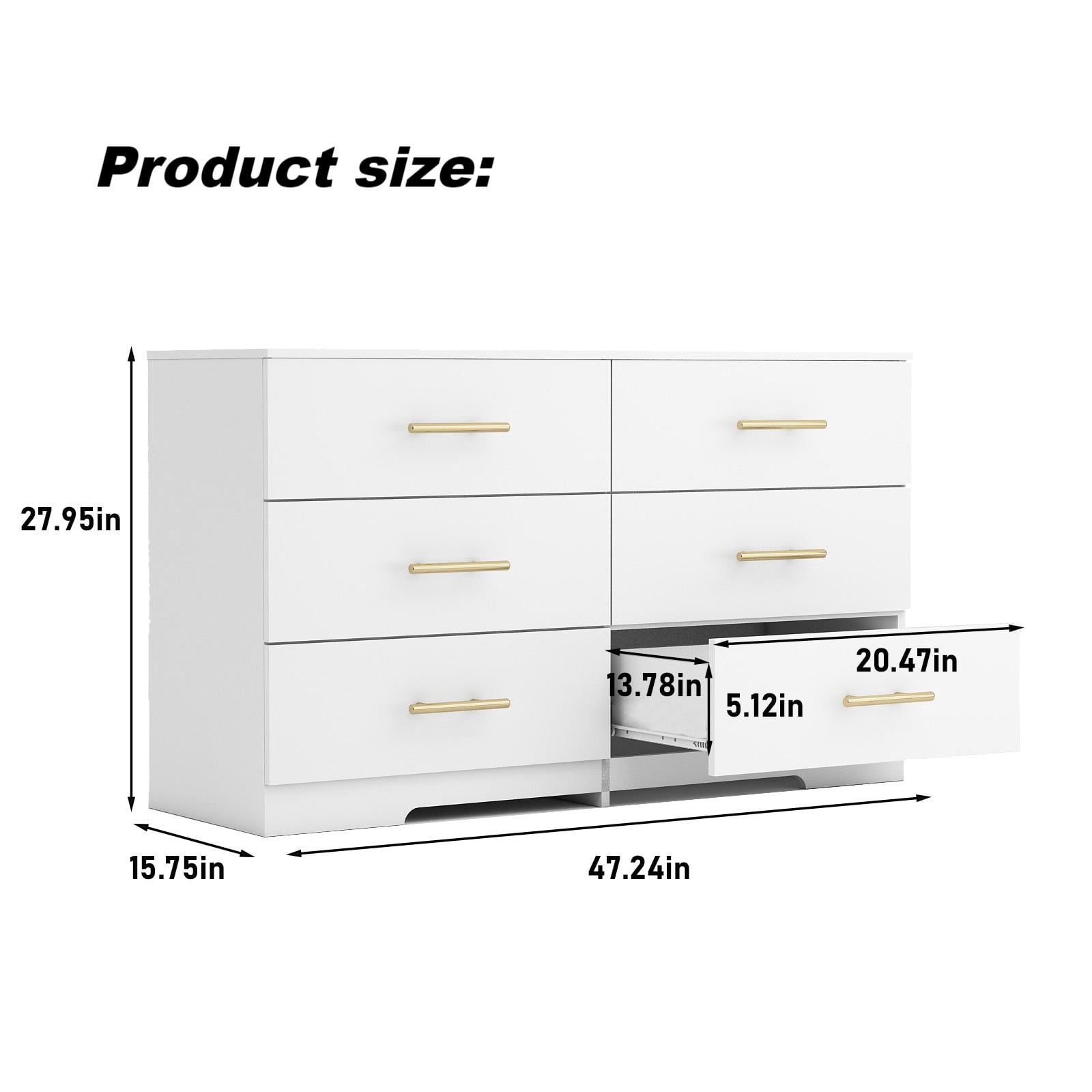 6 Drawer Dresser, Modern Dresser for Bedroom with Spacious Countertop, Wood Storage Cabinet for Bedroom, Living Room, Entryway,White