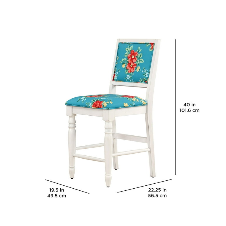 The Pioneer Woman Callie Vintage Floral Counter Height Stools Made With  Solid Wood Frame, Set of 2, Teal
