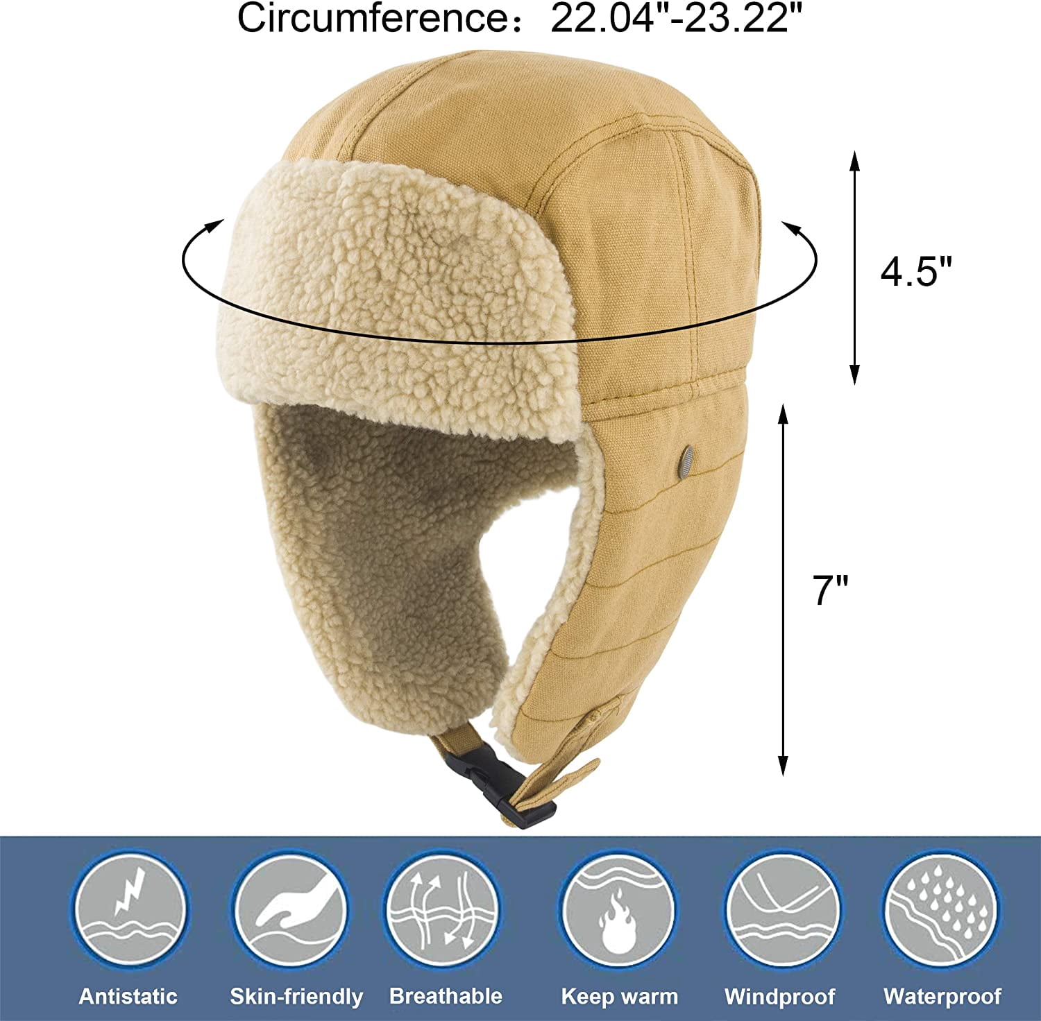 Muryobao Winter Hat Cold Weather Trapper Hat Outdoor Warm Windproof Ski Cap with Ear Flap Trooper Hunting Hats for Men Women Khaki