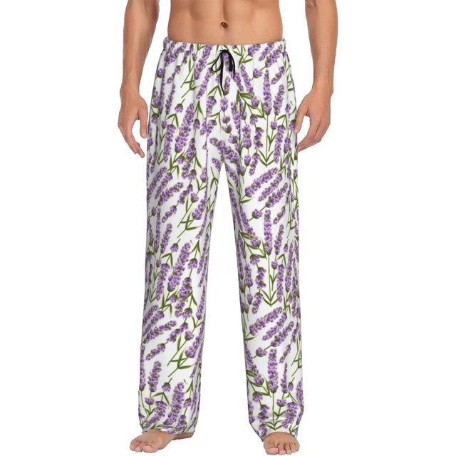Fotbe Lavender Flowers Pantalones de Pijama para Hombre, Pantalones de Dormir, Pantalones de Casa con Cintura Ajustable y Bolsillos-Medium