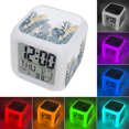 Alarm Clocks Blue Golden Palm Leaves Digital Clock 7 Color LED Night ...