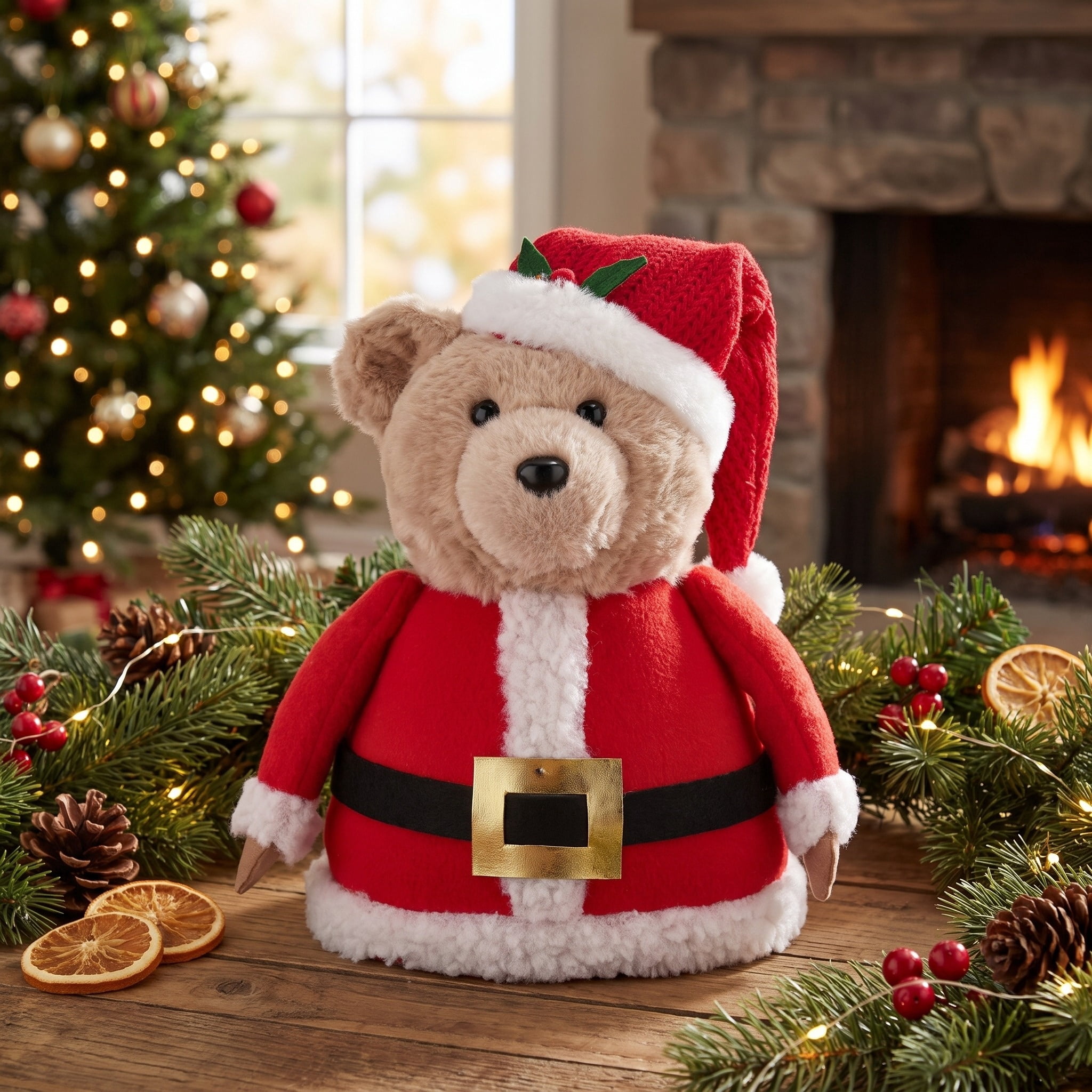 Santa Bear Christmas Tree Topper, Red and Brown, 10.5", by Holiday Time