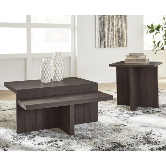 Signature Design by Ashley Zendex Occasional Table Set, Coffee Table and End Table, Dark Brown Wood Grain