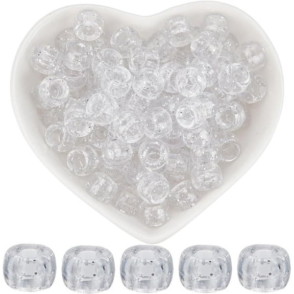 1 Box 500Pcs Clear Pony Beads Sparkly Plastic Beads 9mm Large Transparent Sparkling Crow Barrel Kandi Glitter Pony Beads for Crafts Necklace Bracelets Hair Braids Keychains Ornaments Supplies diy