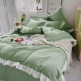 thumbnail image 1 of Juego de cama estilo princesa Ins para mujer, linda niña, color sólido, volantes, funda de edredón, sábana tamaño queen y king, falda de cama, fundas de almohada, 1 of 6