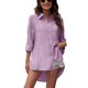 thumbnail image 1 of Camisa con botones para mujer, cuello vuelto, manga tres cuartos, dobladillo Irregular, Color puro, blusa holgada para mujer, color morado S, 1 of 7