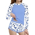 thumbnail image 1 of Two-Piece Swimsuit Set With Floral Print and Long Sleeves for Girls, UPF 50+ Sun Protection Rash Guard and Swim Bottom, Beach and Pool Outfit for Kids, 1 of 5