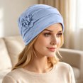 thumbnail image 5 of Chemo Headwear for Women Flower Pleated Beanies Stretch Elastic Turbans Soft Cancer Hats Head Coverings Scarf Blue One Size, 5 of 5