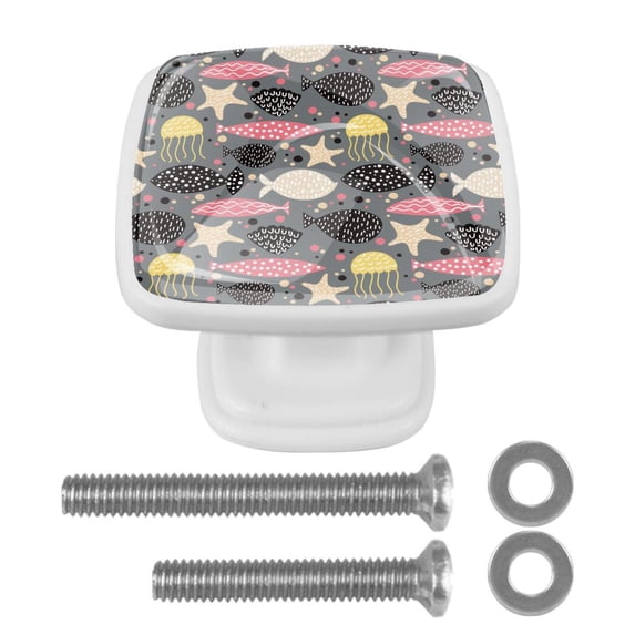 4 Pieces Set Drawer Pulls Handle Square Wardrobe Cabinet Knobs with Stainless Steel Screws Furniture Kitchen Decor