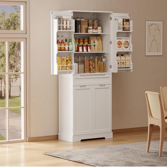 Aiho 71" Kitchen Storage Cabinet with Doors and Shelves, Bathroom Storage Cabinet - White