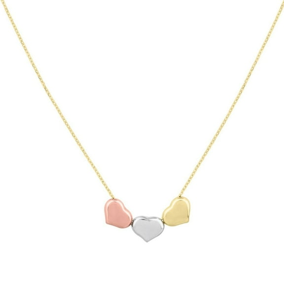JewelStop 14k Tricolor Gold Diamond Cut/ Textured Finish 0.8mm Tri-Color Triple Heart Chain Necklace, Spring Ring Clasp - 18"