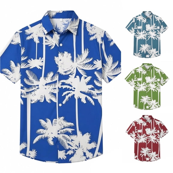XIAONU Tree Print Shirt for Men Short Sleeve Button Front Beach Tops