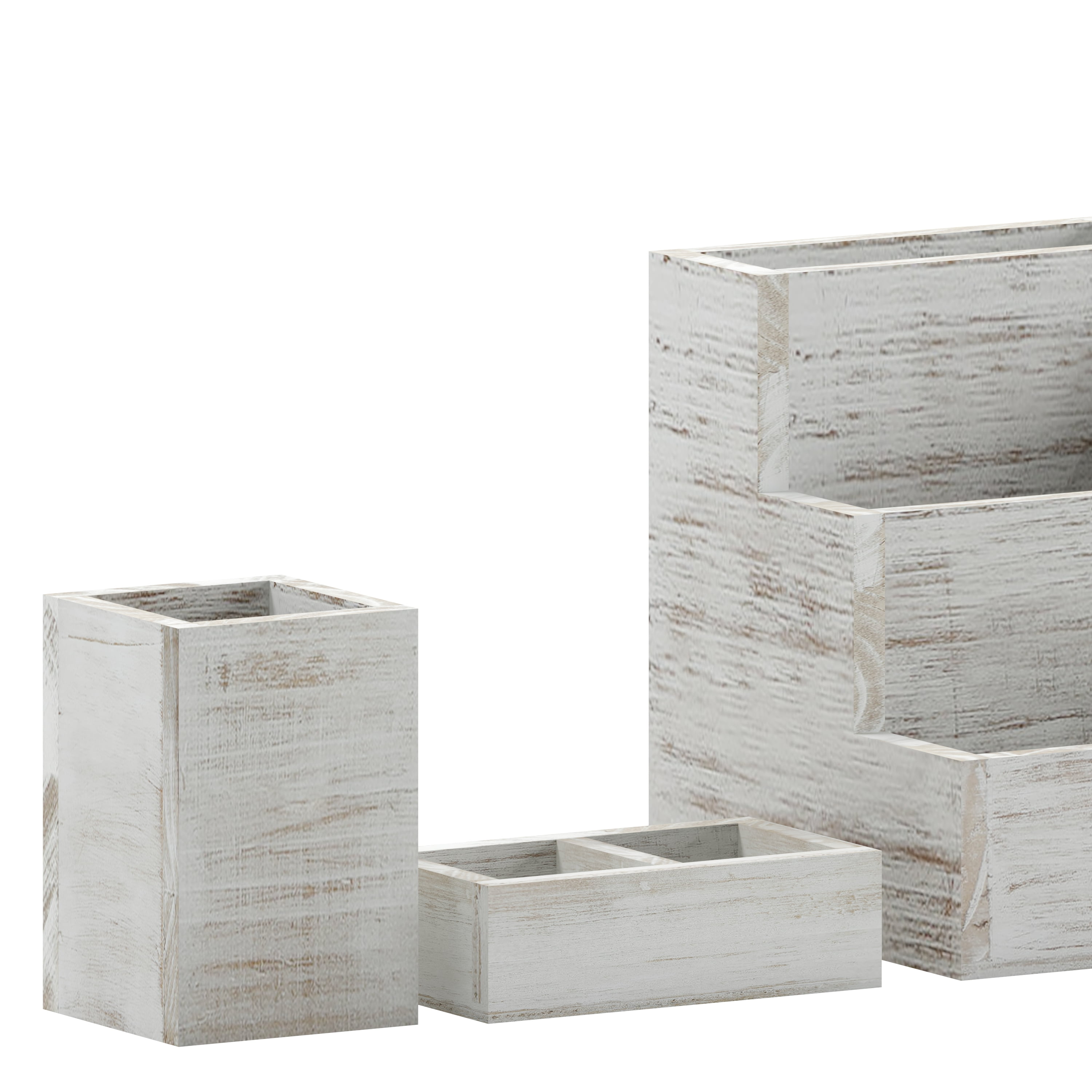 Merrick Lane 3 Piece Wooden Desk Organizer Set for Desktop, Countertop, or Vanity in Whitewashed
