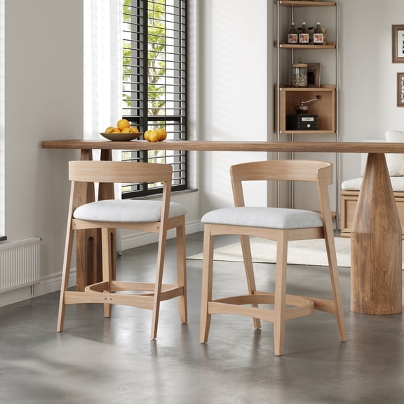 Christopher Knight Home 26" Seat Height Wooden Bar Stools, Upholstered Counter Stools for Kitchen Island, Natural, Set of 2
