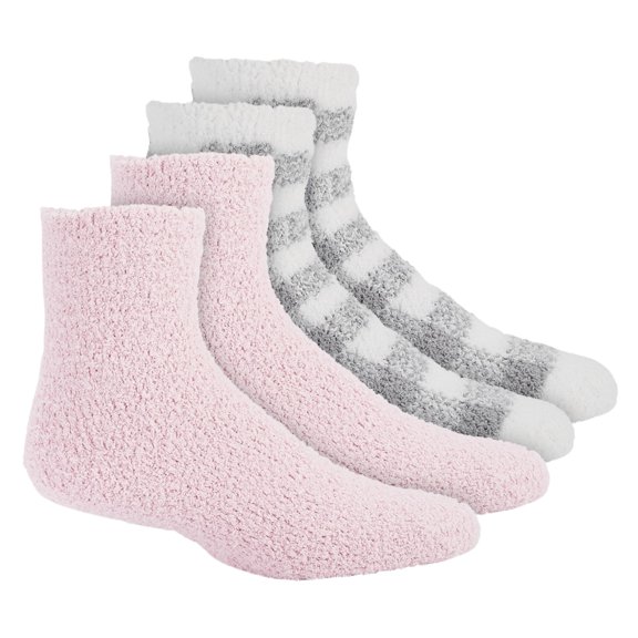 Charter Club Women's 2-Pack Fuzzy Butter Socks One Size Pink Gray Plaid