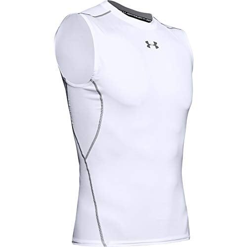Under Armour Mens HeatGear Armour Sleeveless Compression T-Shirt , White  (100)/Graphite , Large 