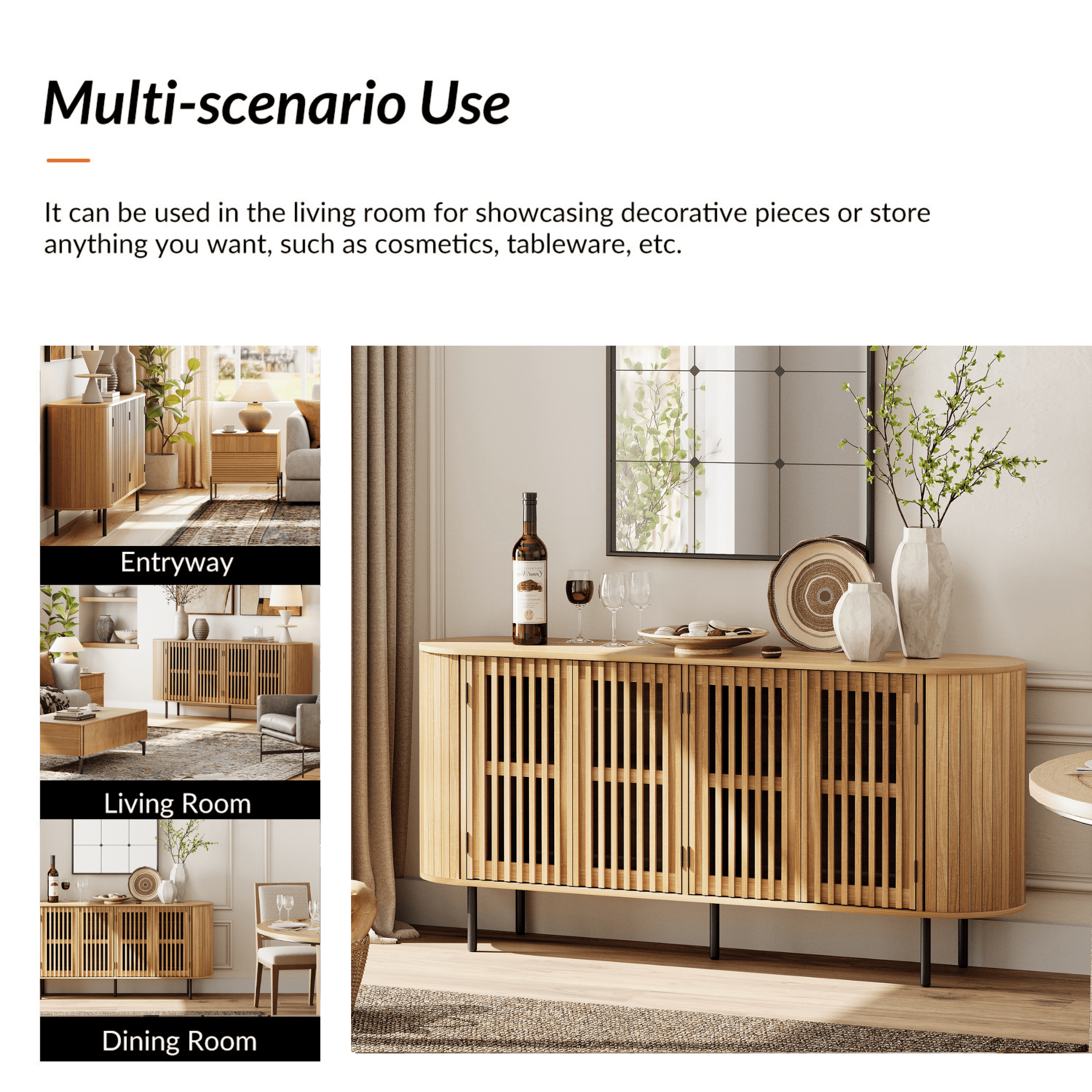 WAMPAT Fluted TV Stand for 75 Inch TV, Modern Entertainment Center with Storage, Wooden Media Console with Pop-up Doors for Livingroom, Bedroom, Oak