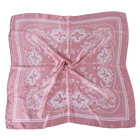 Bibifish Womens Satin Silk Like Square Scarf Classic Pink Paisley Print 28"X28" Lightweight Neck Scarf Head Scarf Handbag Handle Wrap