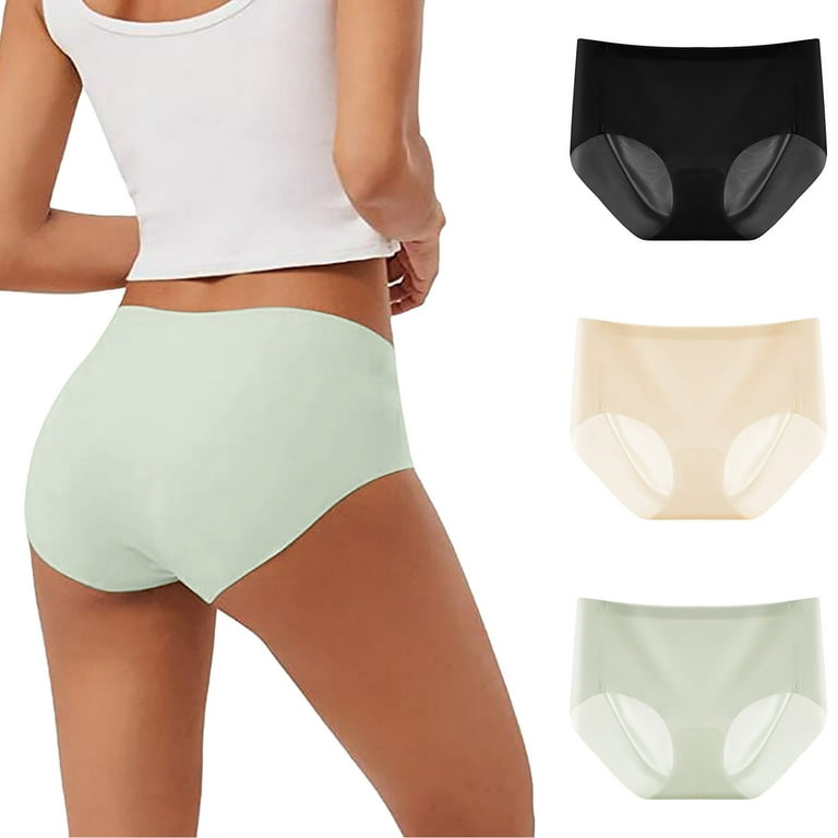 ZMHEGW Womens Underwear Tummy Control Mixed Color 3 Pack Ice Silk Seamless  Popular Comfortable Breathable Ladies Panties 