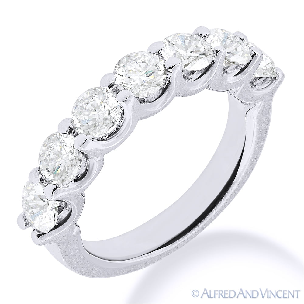 Round Cut Moissanite Shared 4-Prong Ring 5-Stone Wedding Band in 14k White Gold 