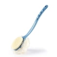 thumbnail image 1 of Cepillo corporal de ducha con cerdas y lufa, esponja de malla de baño con mango largo curvado para baño exfoliante de la piel, cerdas de masaje para húmedo y seco, hombres y mujeres (azul) ER, 1 of 5