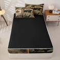 thumbnail image 4 of Castle Fairy Vintage Patchwork Wildlife Zipper Queen Comforter Set with Fitted Sheet and 2 Pillowcases,Bear Elk Maple Pine Zipper Bedding Set,Sepia Beige,Black Reversible,4 Pieces, 4 of 6