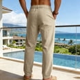thumbnail image 5 of Guluxicc Linen Pants for Men Elastic Waist Drawstring Solid Trousers with Pockets Trendy Summer Casual Beach Pants, 5 of 6