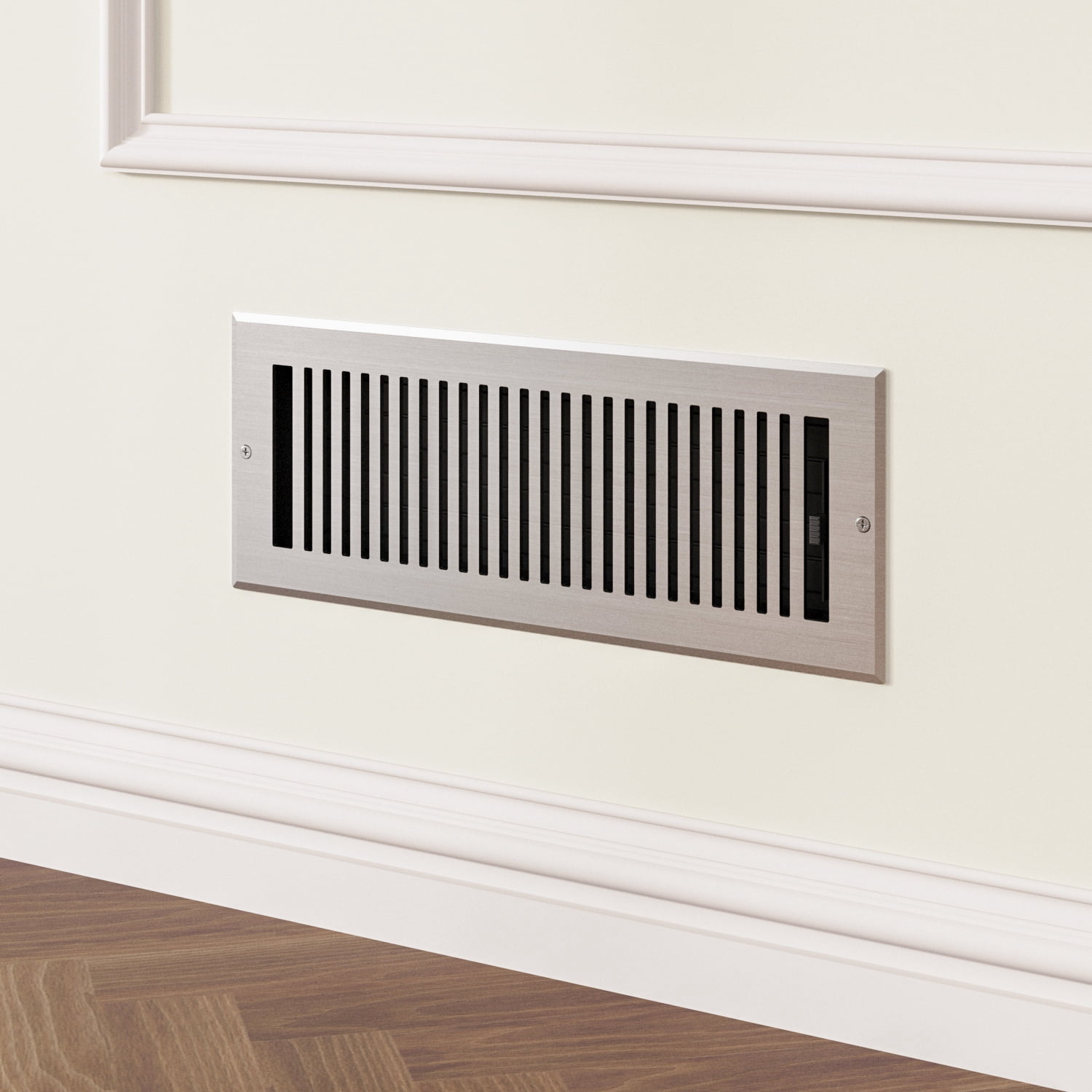 Naiture Stainless Steel Wall Register, Heavy Duty Rust-Resistant Wall Vent Cover, Metal Damper or Lever, Modern Style Grille Wall Vent, Duct Size 4" X 12", Brushed Nickel Finish