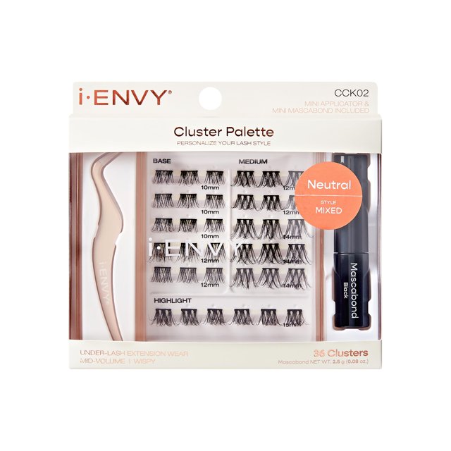 i-ENVY Cluster Palette Kit DIY Maquillaje de pestañas Personalizable debajo de la extensión de pestañas Capas Todo en uno Mini aplicador y pegamento Mascabond incluido (Neutral)