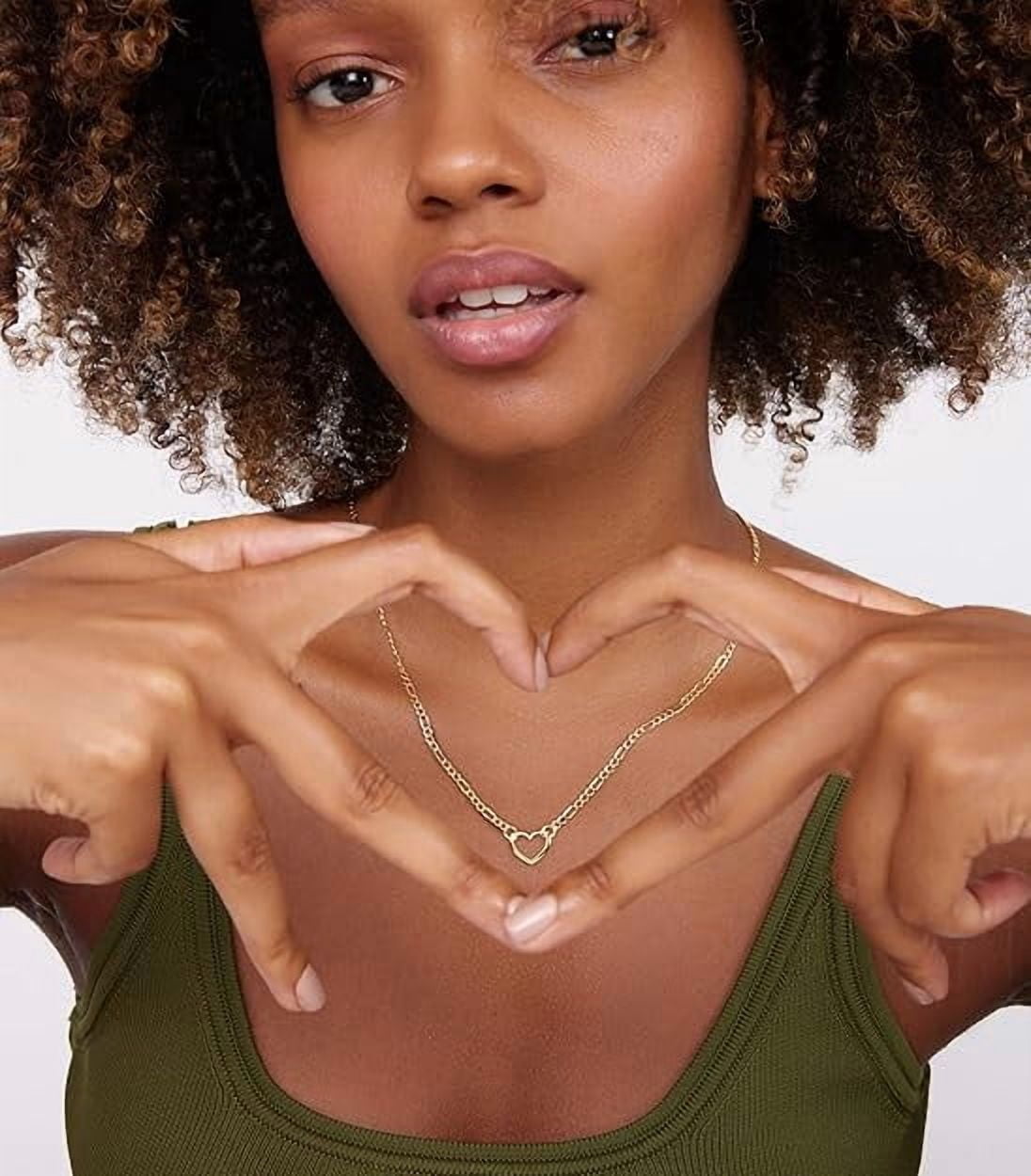 Jewelry Atelier Gold Filled Figaro Heart Necklaces – 14K Yellow Gold Filled Heart Pendant with Solid Figaro Chain for Women with Different Sizes (2.7mm, 4.5mm)