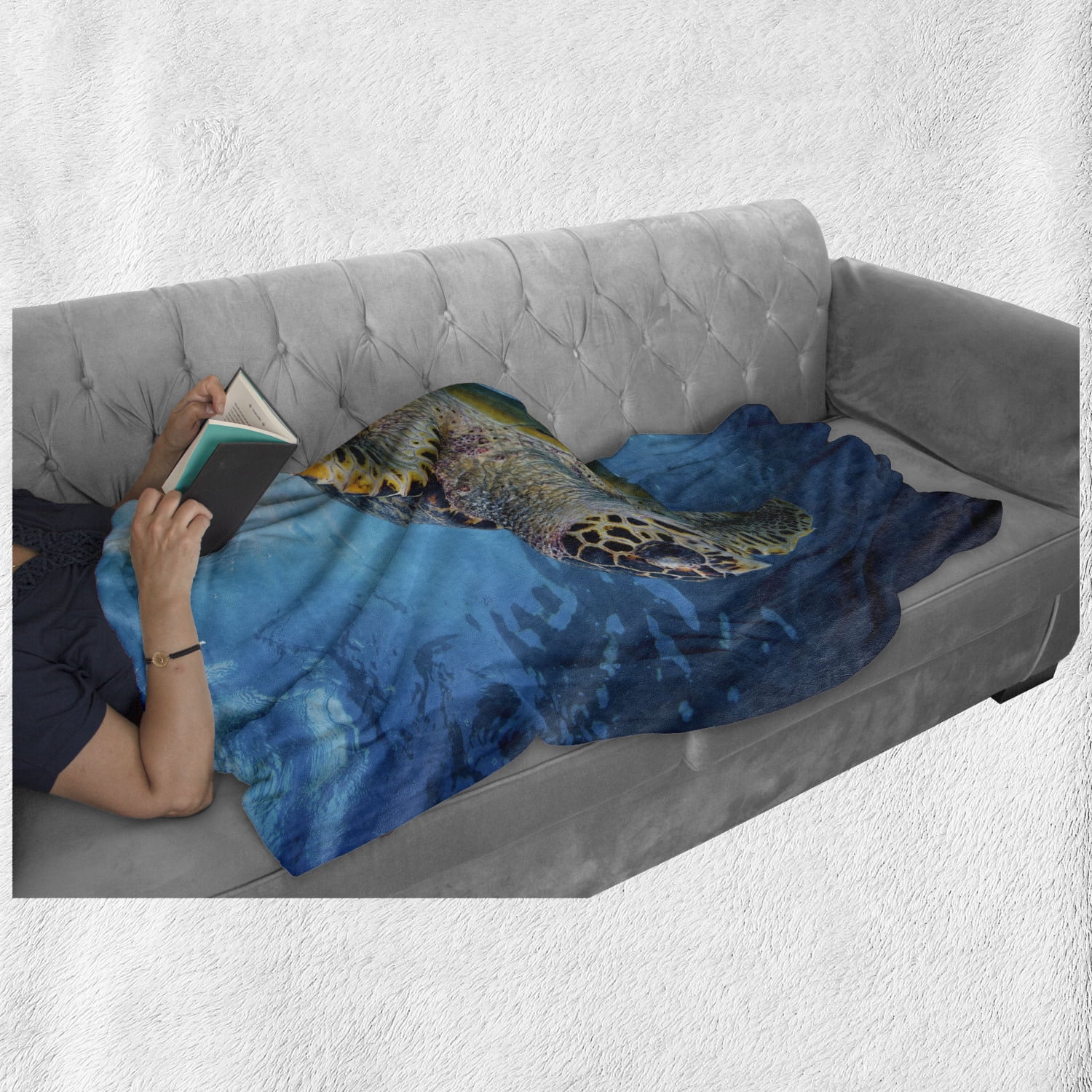 Hawksbill Sea Turtle Dive Deep into The Blue Ocean Against Sun Rays Yellow Brown Blue Ambesonne Turtle Soft Flannel Fleece Throw Blanket 70 x 90 Cozy Plush for Indoor and Outdoor Use 