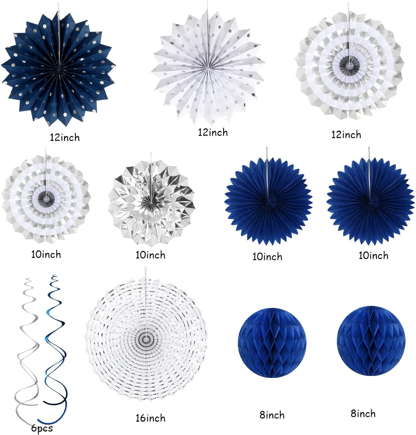 Navy-Blue Silver Party-Decorations Graduation Banner-Streamers - 18pcs Kits Class of 2026 Garland, Paper Tissue Pom Poms Fan, Honeycomb Lanterns Congrate Grad Congratulations Decor