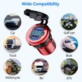 thumbnail image 5 of Cargador de coche USB de carga rápida QC 3.0 de doble puerto de 36 W, adaptador de carga rápida impermeable con voltímetro digital LED para 9 V - 32 V, barco, motocicleta, ATV, autobús, camión, SUV (rojo) Rojo Verde, 5 of 5