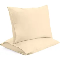 Standard Pillow Cases - 2 Pack - 100% Premium Cotton - Open Enclosure - Cream