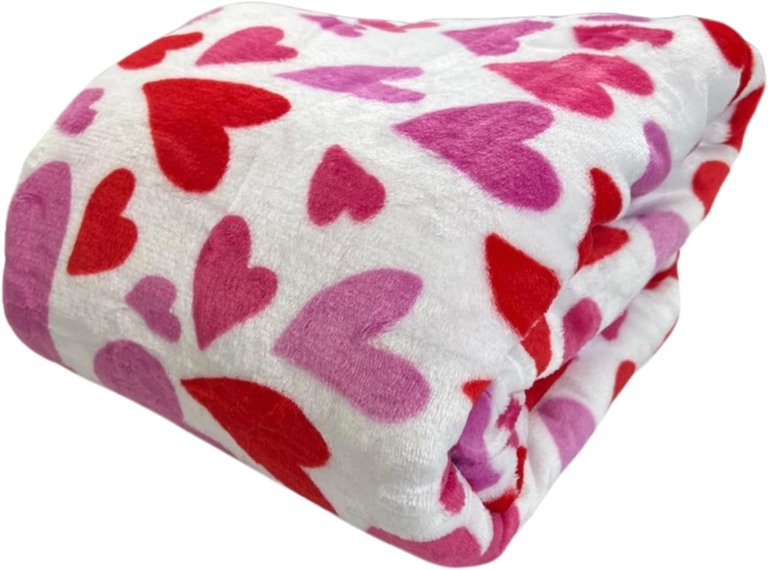 Serafina Home Hearts Throw Blanket: Contemporary Pink and Red Hearts, Microfiber Fleece Velour, Accent for Couch Sofa Bed (Pink Red Hearts)