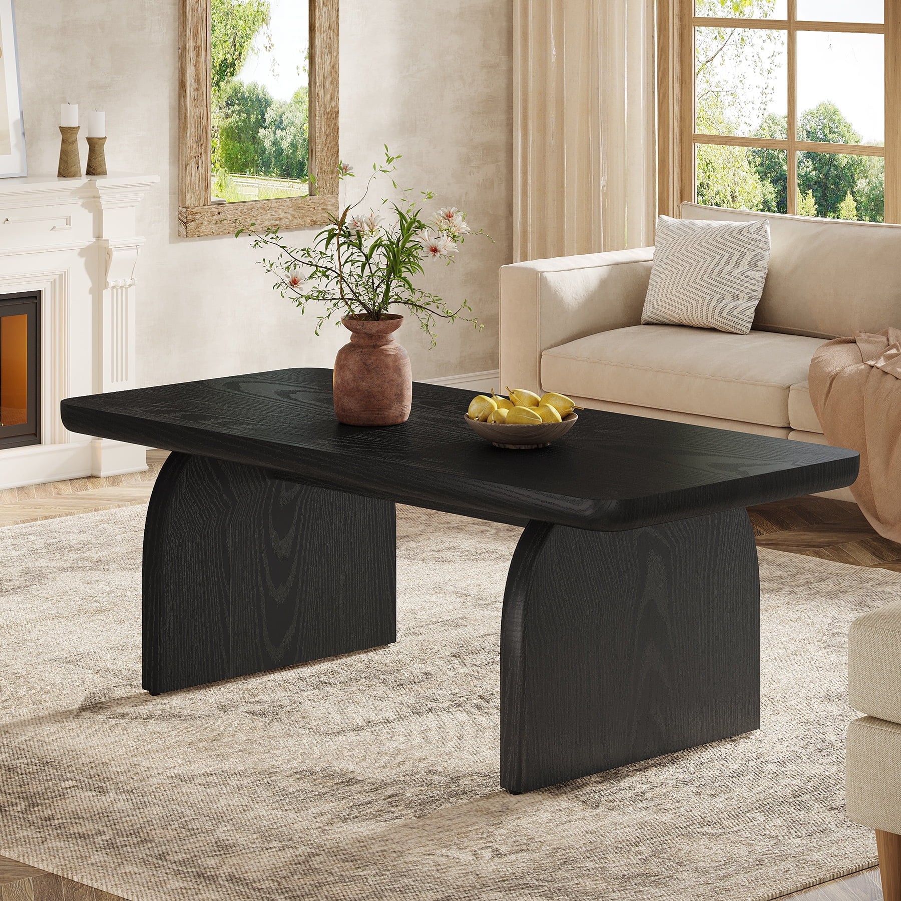 Finmind Rectangle Coffee Table, 47-Inch Wood Living Room Table, Easy Assembly