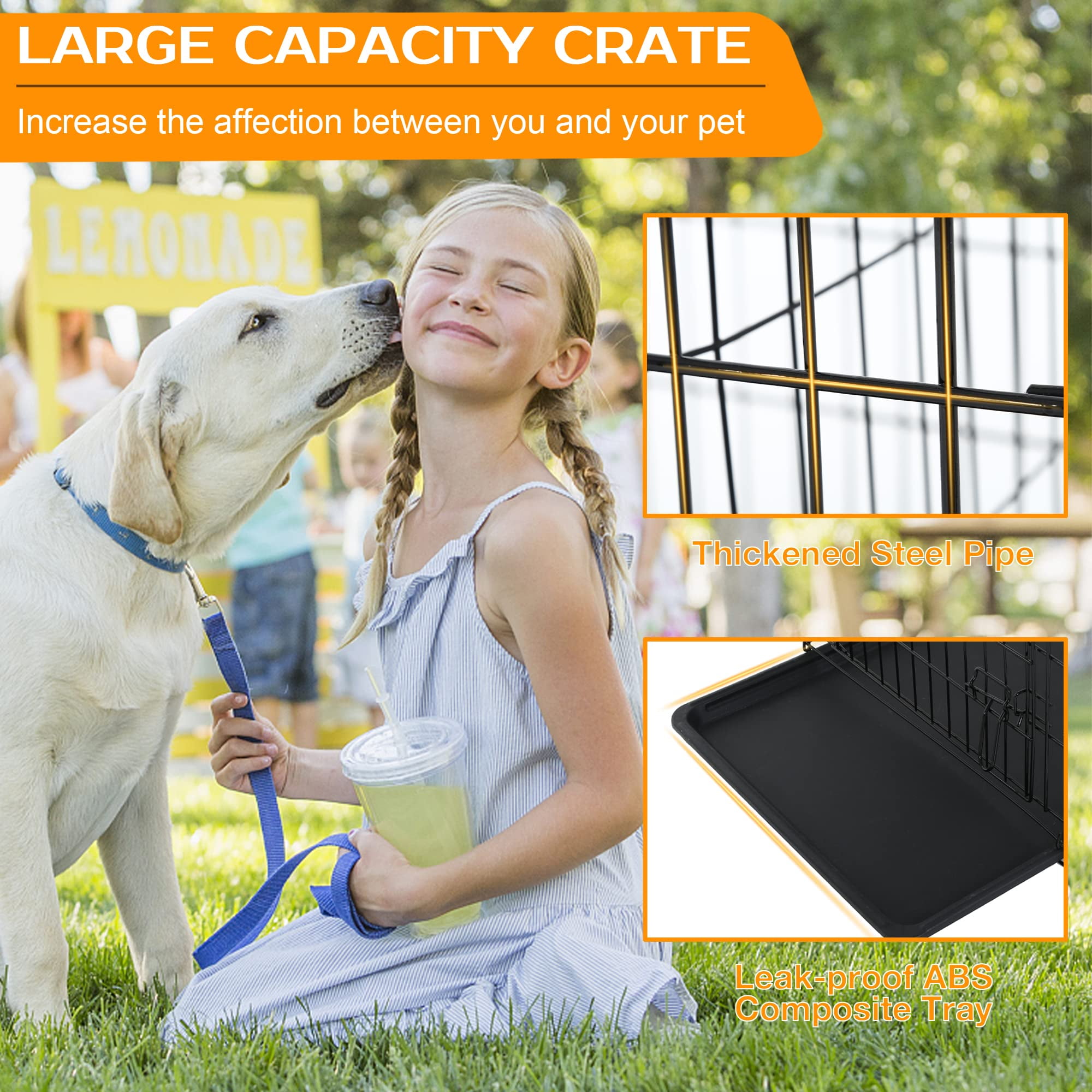 YRLLENSDAN 48 inch XXL Dog Crate Large Dog Crate for Large Dog Foldable Dog Crate with Divider Metal Dog Crate XXL Large Dog Kennel Indoor Large Dog Cage, Black