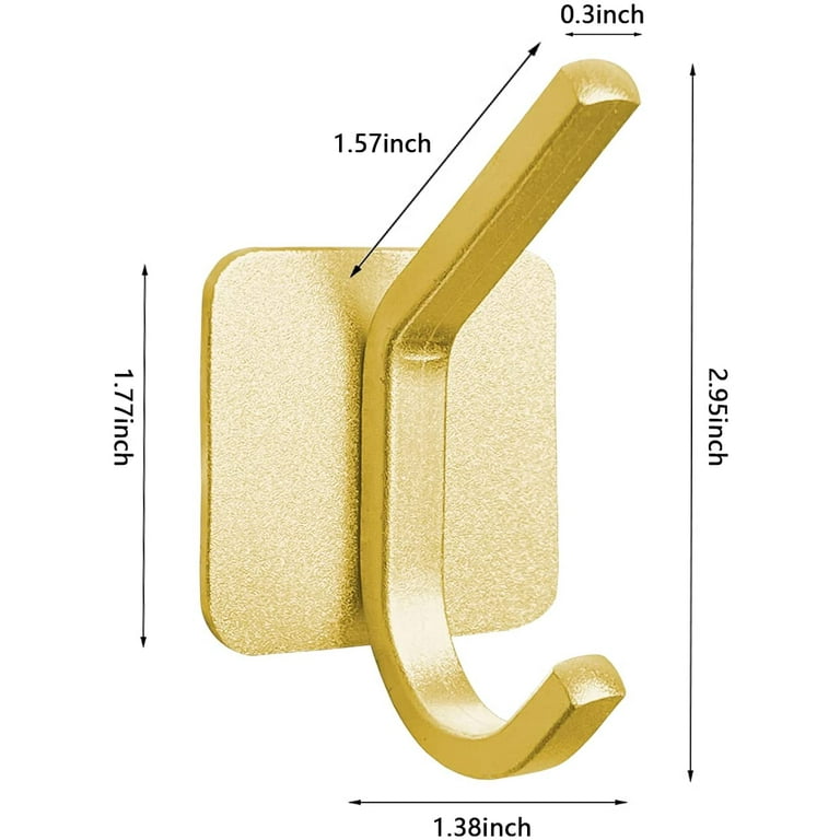 Adhesive Hooks Heavy Duty Stick on Wall Hooks Waterproof Aluminum for  Hanging Clothes Towel Hooks Gold Door Hooks Holder Bathroom Kitchen 6PCS